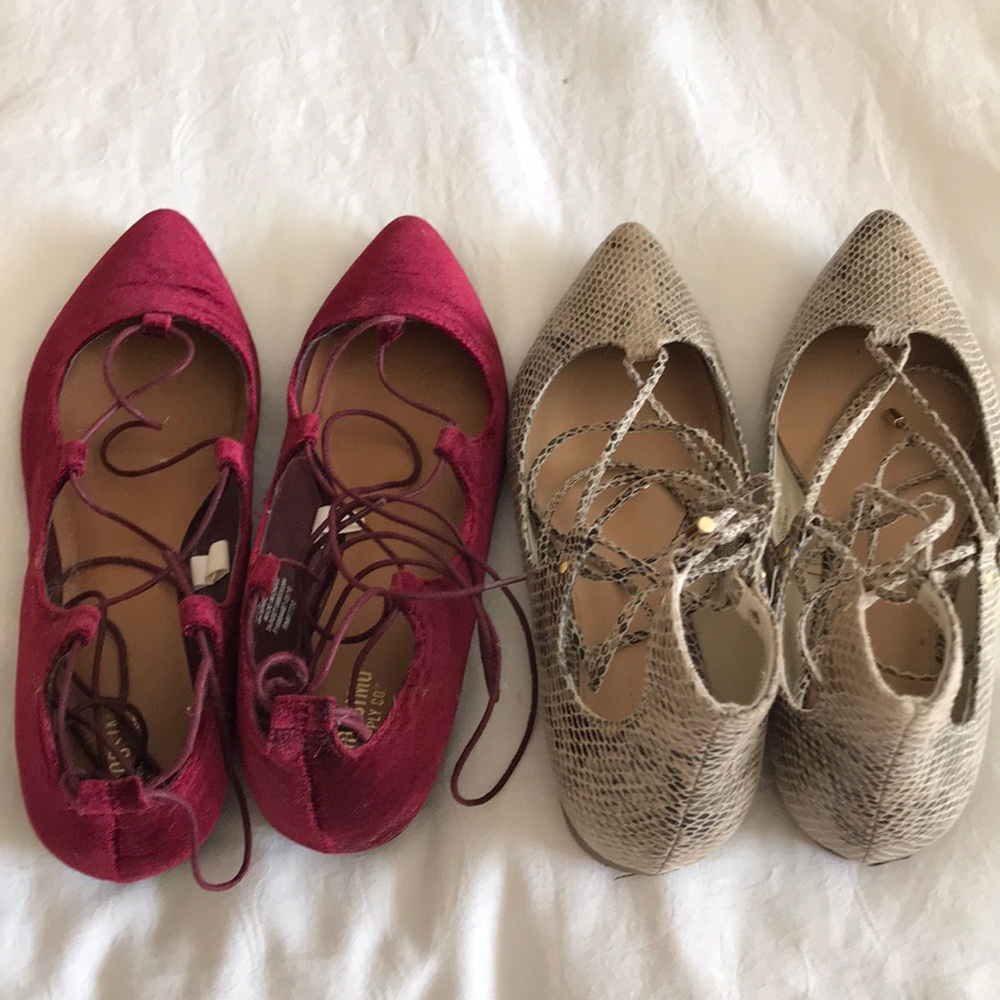 Pointed toe lace up flats
